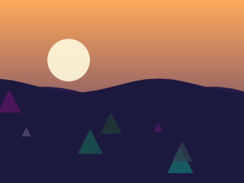 Sunset over dark hills with pine trees