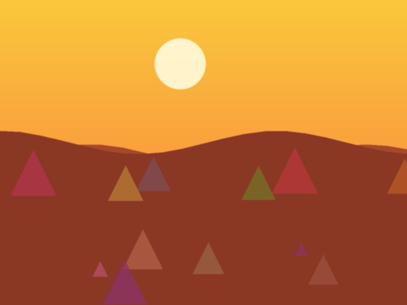 Golden sunset over red hills and trees